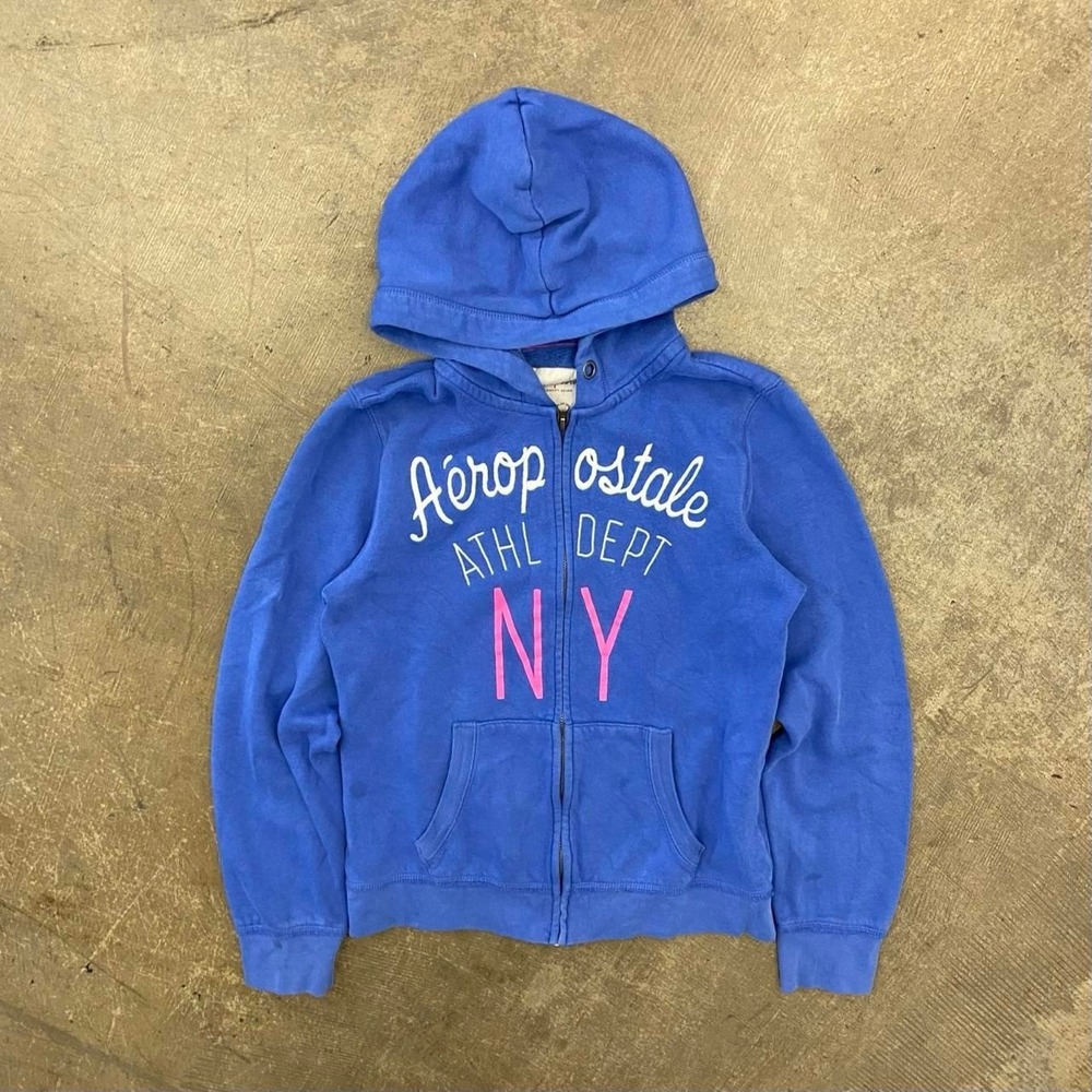 Vintage Y2K Aeropostale NY Full Zip Womens Blue Hoodie Size Large